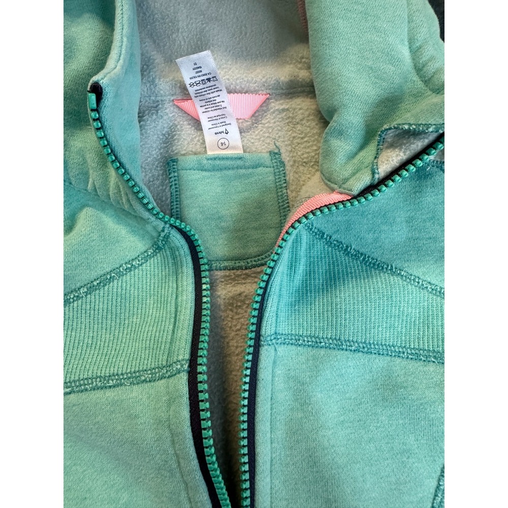 ivivva Girls Lululemon Practice Jacket Teal Full Zip Hoodie Thumbholes Size 14 - Picture 10 of 16